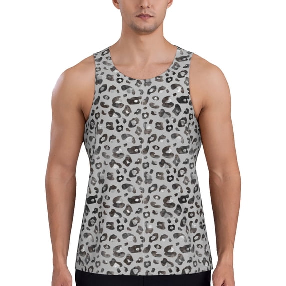 Easygdp Wild Animal Leopard Print Men's Tank Top, Sleeveless Muscle T Shirts, Breathable, Quick-Dry, Loose for Gym, Running, Fitness - Medium