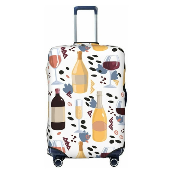 Easygdp Wine Bottles Glasses Print Elastic and Washable Suitcase Protective Cover with Hidden Zipper Fits 18-32 inch Luggage -Large