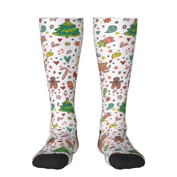 Easygdp Winter Christmas And New Year Deer Soccer Socks Sport Knee High Socks Calf Compression Athletic Socks for Men and Women
