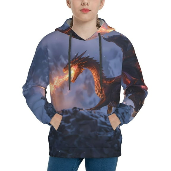 Easygdp Winter Fire Dragon Boys Hoodie Kids Sweatshirt Youth Pullover With Hood-Small