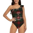 thumbnail image 1 of Easygdp Wonderful Time Christmas Women's One Shoulder Ruffle Monokini Bathing Suits with Removable Chest Pad, Quick Drying - Medium, 1 of 8