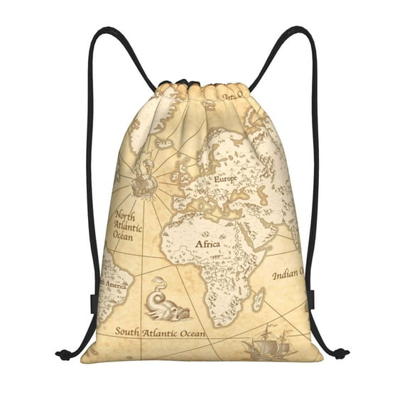 Easygdp World Map Drawstring Backpack, Beach Sackpack, Travel Sackpack Lightweight for Sports, Gym, Travel, Swimming - Small