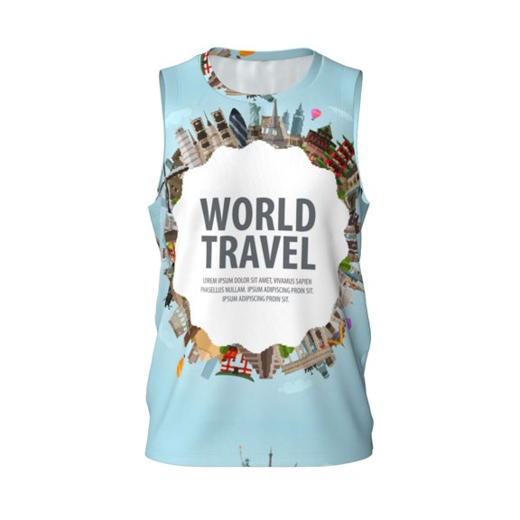 Easygdp World Travel Men's Mesh Basketball Jersey Quick Drying Sleeveless Shirts Fitted Muscle Tank Tops Sport Round Neck T-Shirt - Medium