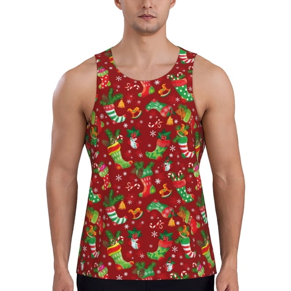 Easygdp X-mas and New Year Men's Tank Top, Sleeveless Muscle T Shirts, Breathable, Quick-Dry, Loose for Gym, Running, Fitness - XX-Large