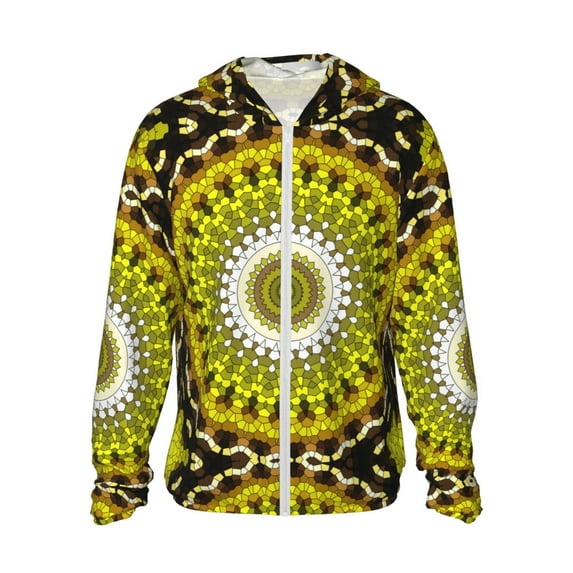 Easygdp Yellow Mandala Lightweight Long Sleeve Sun Shirt Sports long-Sleeved Sun Protective Clothing, Quick Drying Breathable - Small