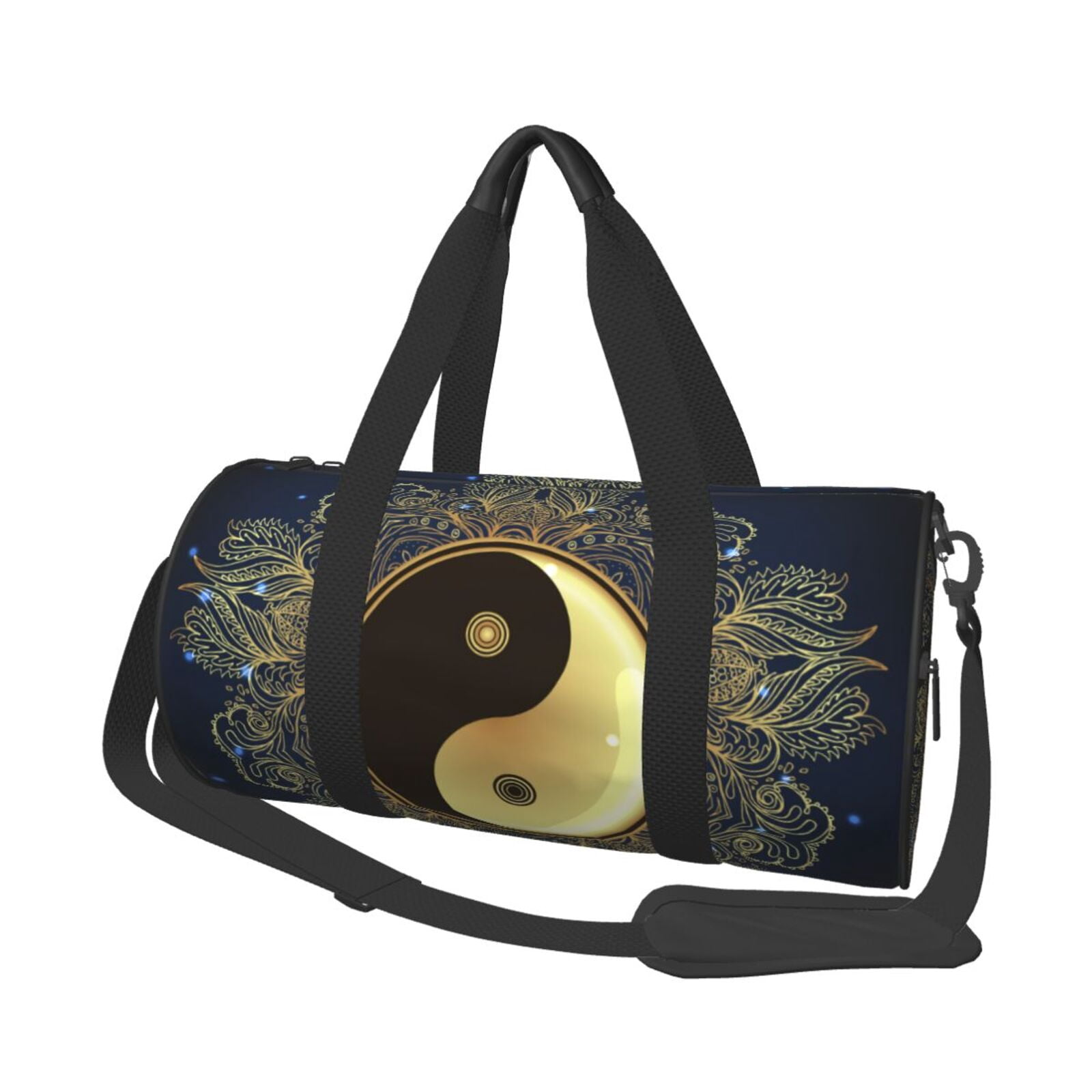 Yin Yang Black Sports Duffle Bag For Kids & Teens - Gym Bag With Shoe Compartment, Travel Overnight Weekender Shoulder Bag