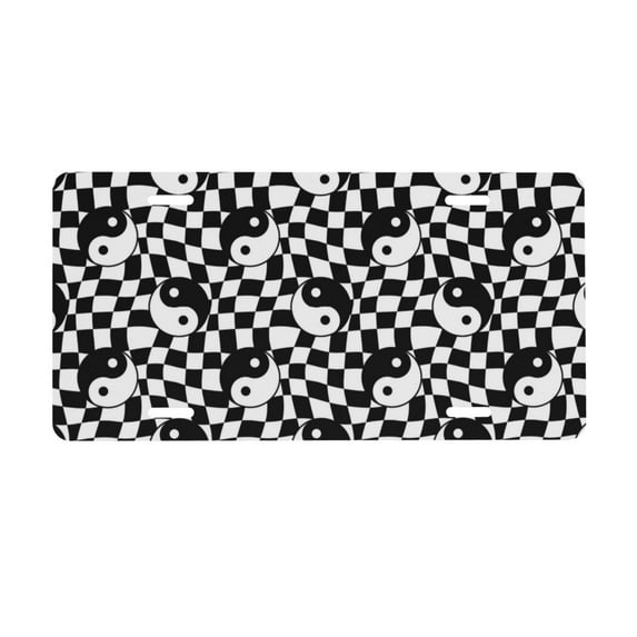 Easygdp Ying Yang Checkered License Plate Car Front License Plate Car Decoration Car Accessories Front Tag Plate Standard Size