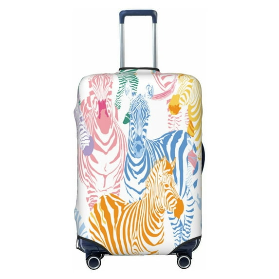Easygdp Zebra Colourful Double-Sided Printed Elastic Suitcase Protective Cover,Invisible Zipper, Business Trip Luggage Cases,Washable And Resistant To Falling -Large