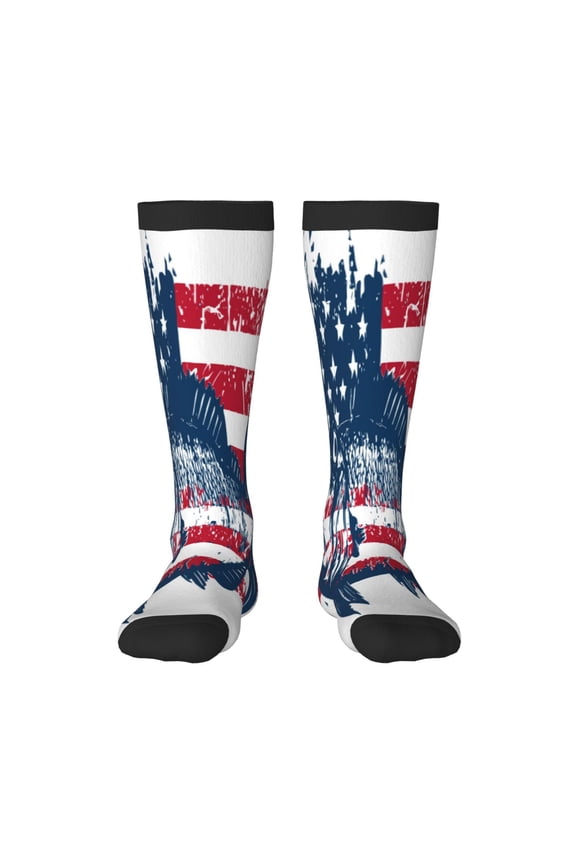 bass fish with the USA flag Sport Knee High Socks Soccer Socks Calf Compression Athletic Socks for Men and Women