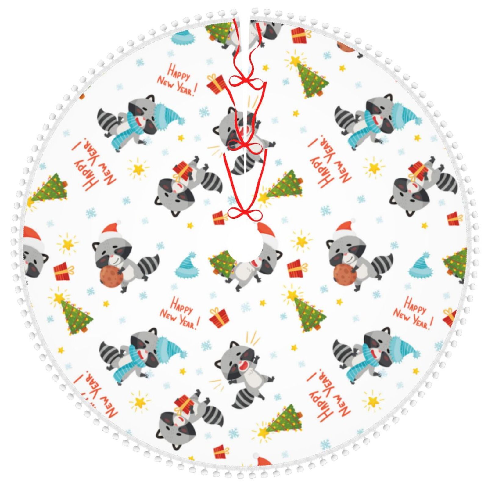 Easygdp happy new year Raccoon Christmas Tree Skirt Xmas Tree Skirt