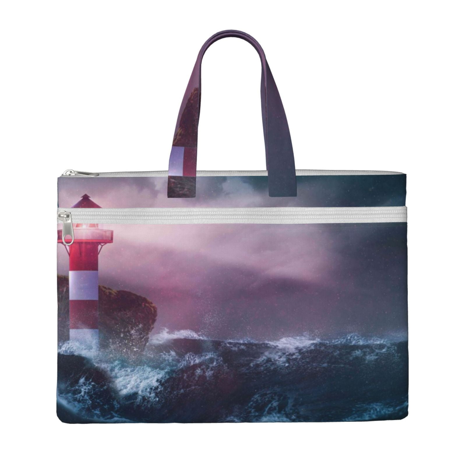 Easygdp lighthouse Waves Torrential Rain Canvas Document Bag File Bag ...