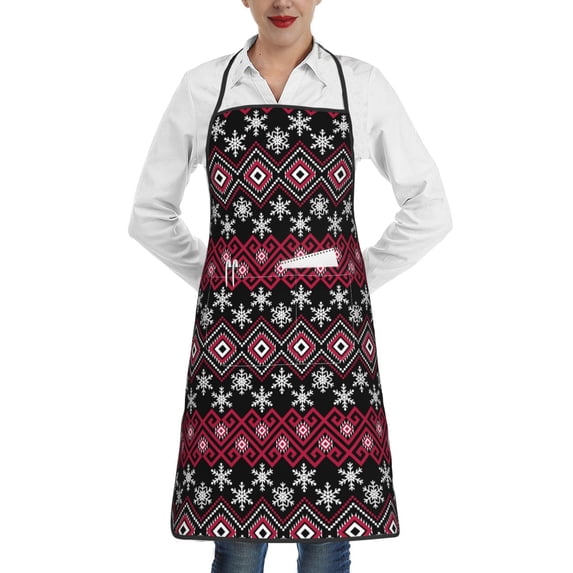 Easygdp red Minimalist Snowflake Apron Waterdrop Resistant with 2 Pockets,Oil Resistant Cooking Kitchen Chef Apron for Women Men