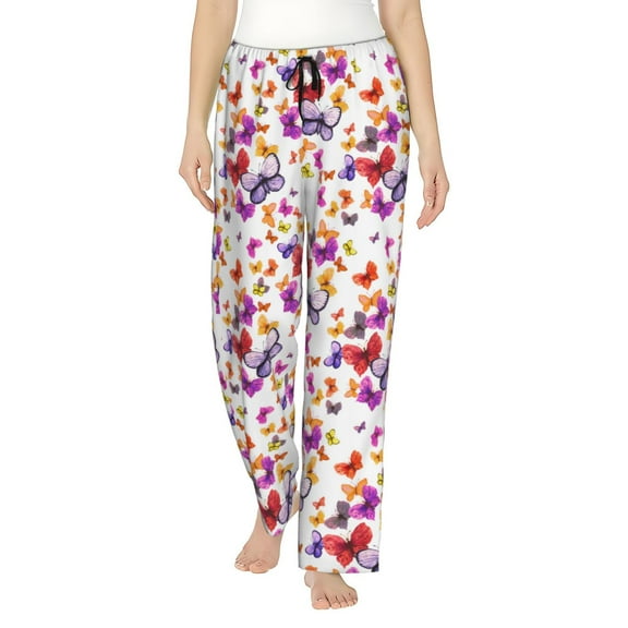 Easygdp watercolor butterflies Women Pajama Pants Drawstring Pajama Pants Wide Leg Casual Lounge Pants Sleepwear -Medium