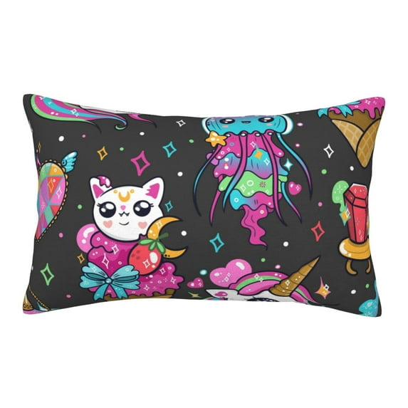 EasygdpRainbow Unicorn And Cat Icecream Polyester Fiber Double-Sided Pillowcase,Super Soft,Comfortable And Luxurious Pillowcase,Not Easy To Break Or Deform- 20"X30"