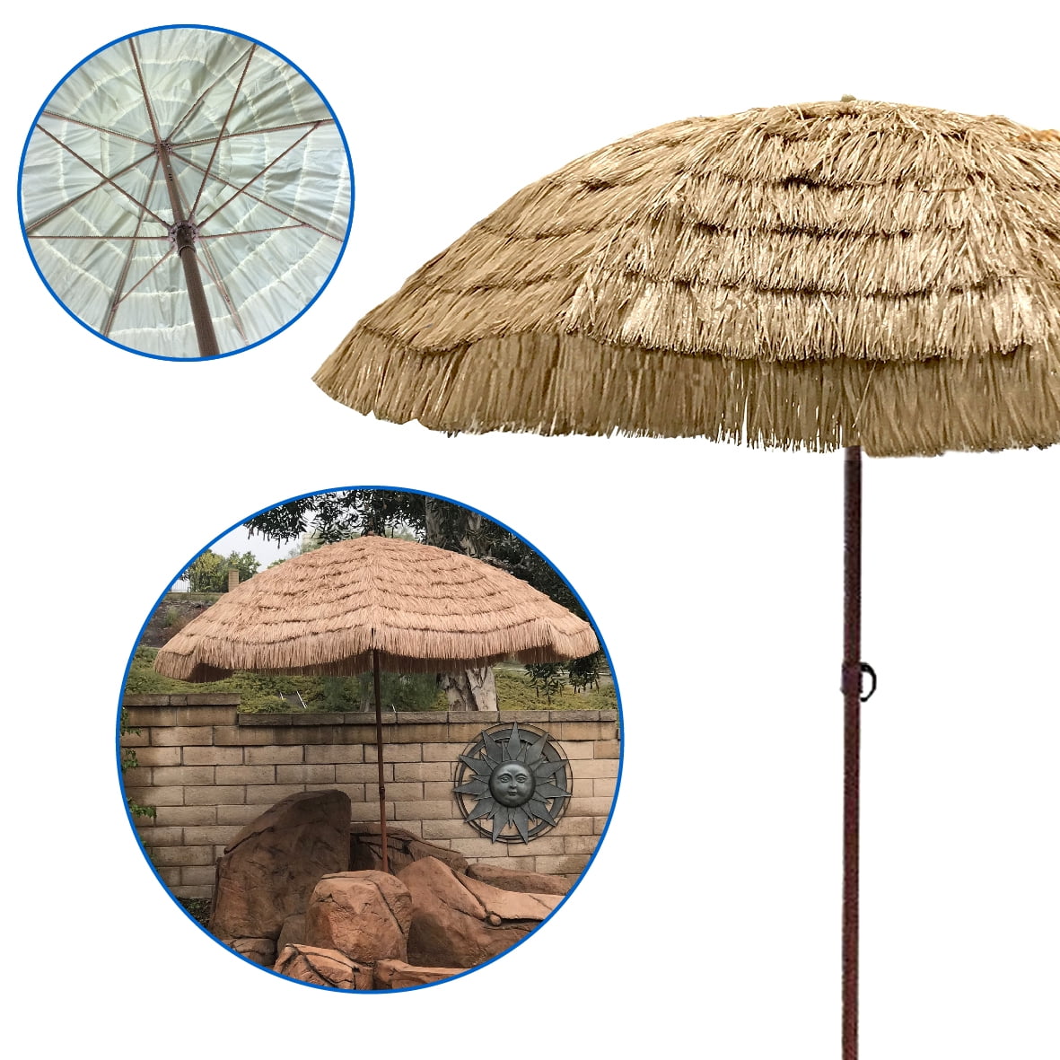 easygo thatch patio tiki umbrella Aoodor 9 ft Umbrella(No Base) Outdoor pop up huts with a tropical touch EasyGo - 8' Thatch Patio