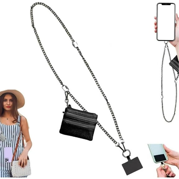 Easygou Clip and Go Strap for Phone with Wallet Crossbody, Phone Strap With Zippered Pouch, Adjustable Phone Crossbody Strap