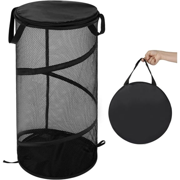 Easygou Large Collapsible Laundry Basket with Lid Foldable Mesh Pop Up Hamper with Handles for Laundry Room, Bathroom, Kids Room, College Dorm, Travel, Storage Organizer Black