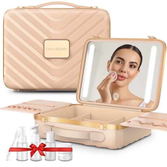 EasyinBeauty Travel Makeup Case with Lighted Mirro- Pink