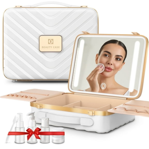 EasyinBeauty Travel Makeup Case with Lighted Mirror-White