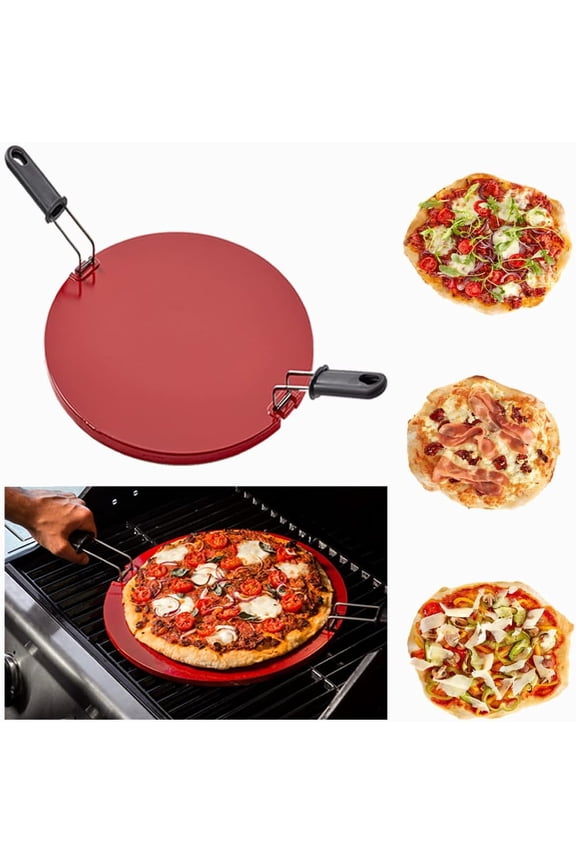 14" Non-Stick Ceramic Pizza Stone for Grill and Oven with Handles