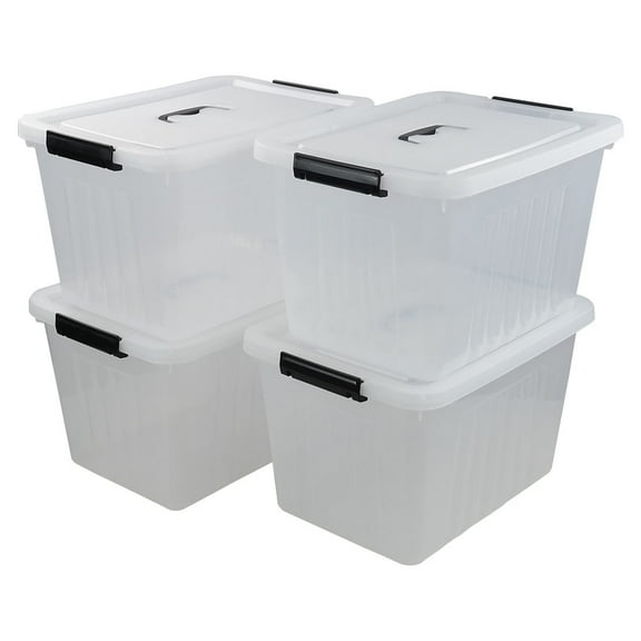 Easymanie 20 Liter Plastic Storage Bins with Handles, 4 Pack Clear Lidded Storage Totes