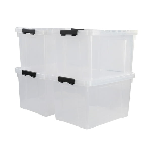 Easymanie 22 Quart Clear Latching Storage Box with Wheels, Plastic Storage Bin with Lid, 4-Pack