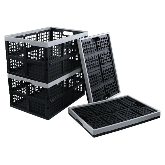 Easymanie 42 L Collapsible Crates for Storage, Large Plastic Crate box, 4 Pack