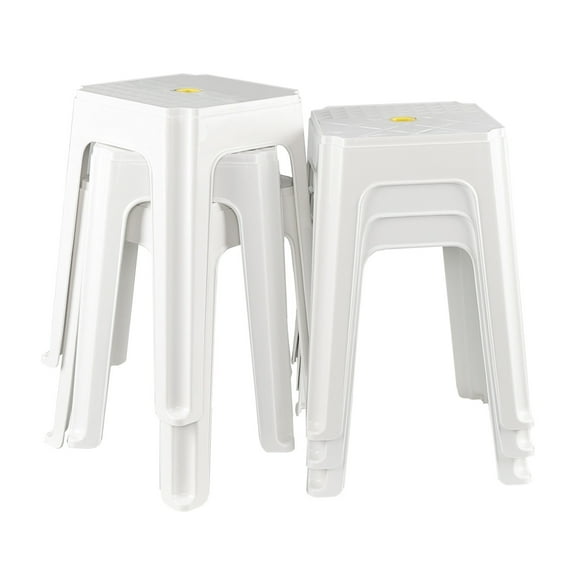 Easymanie 6-Pack Square Plastic Stool for Sitting, White Plastic Stackable Stool Chairs