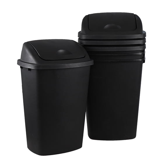 Easymanie 70 Litre Plastic Kitchen Garbage Can with Swing Lid, Large Black Swing Top Trash Can, 4 Packs