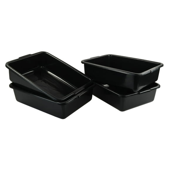 Easymanie Large Black Commercial Bus Bin, 22 Liter Plastic Bus Tub, 4 Pack