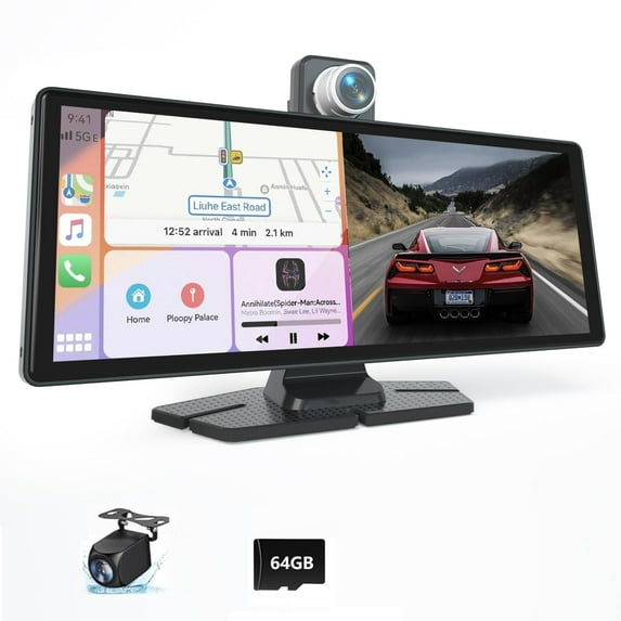 Easyonlife 10.26" Wireless Carplay Screen for Car with Dashcam and Backup Camera, Portable Apple Android Auto Car Play Screen with GPS, Voice Control, Mirror Link, Bluetooth for Vehicles