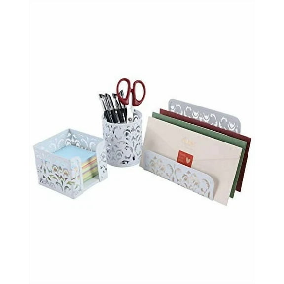 Easypag Carved Hollow Flower Pattern 3 In 1 Desk Organizer Set - Letter Sorter,