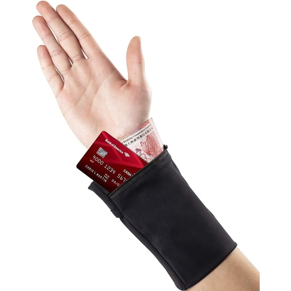 Easyports 2 Pocket Wrist Wallet Cell Phone Holder, Ankle Wallet, Sweat Bands, Armband, Hidden Pouch, Wristlet for Travel, Outdoor Sports Running.