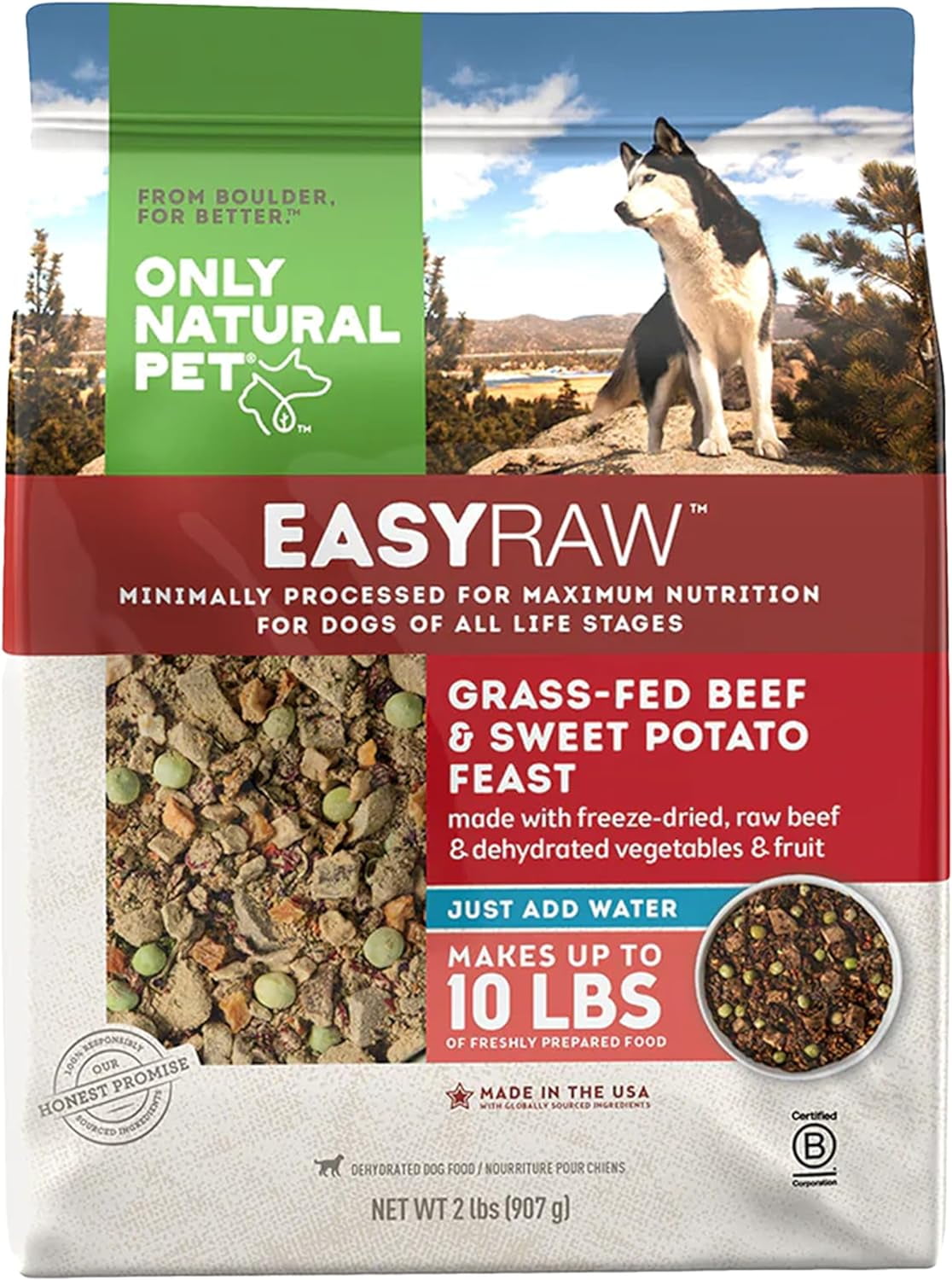 Easyraw Dehydrated Raw Dog Food Formula, With Real Wholesome Nutrition, Low Glycemic, Paleo Friendly, Non-Gmo - Beef & Sweet Potato Flavor - 2 Lb Bag (Makes 10 Lbs)