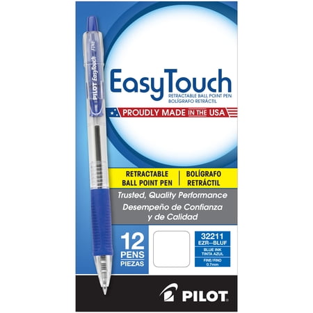 Pilot Easytouch Retractable Ballpoint Pen, Fine Point, Blue Ink, 12 Count