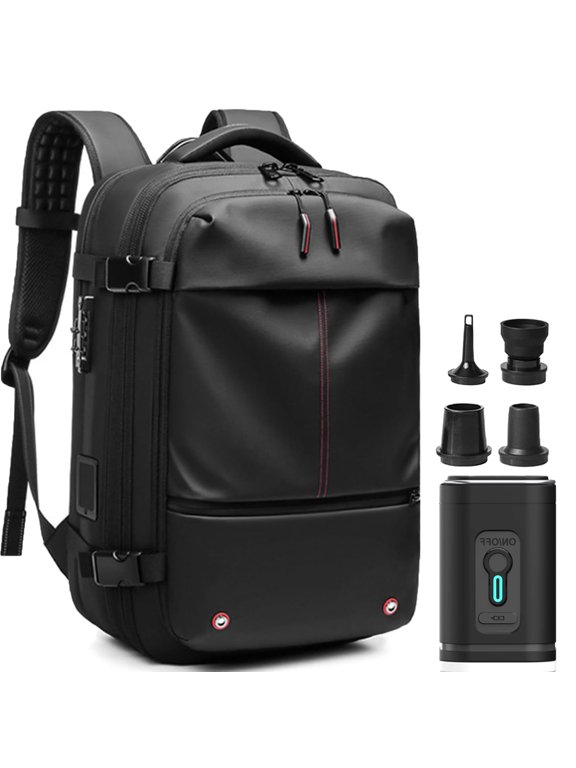 Easyvacpack USA Carry On, 60l Expandable Vacuum Seal Backpack, Water Resistant Anti Theft Carry-On Luggage (Black)