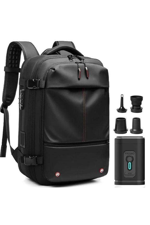 Easyvacpack USA Carry On, 60l Expandable Vacuum Seal Backpack, Water Resistant Anti Theft Carry-On Luggage (Black)