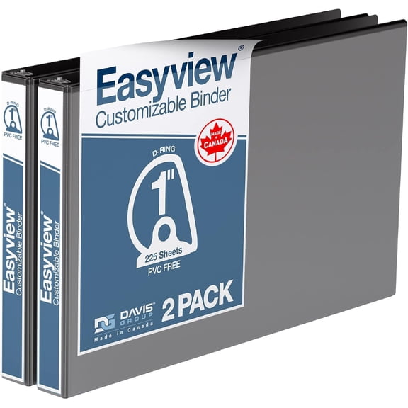 Easyview Premium 1-Inch D-Ring Binders with Clear-View Covers, Spreadsheet-View for School, Office, or Home, 11 Inches by 17 Inches, Pack of 2, 1", D-