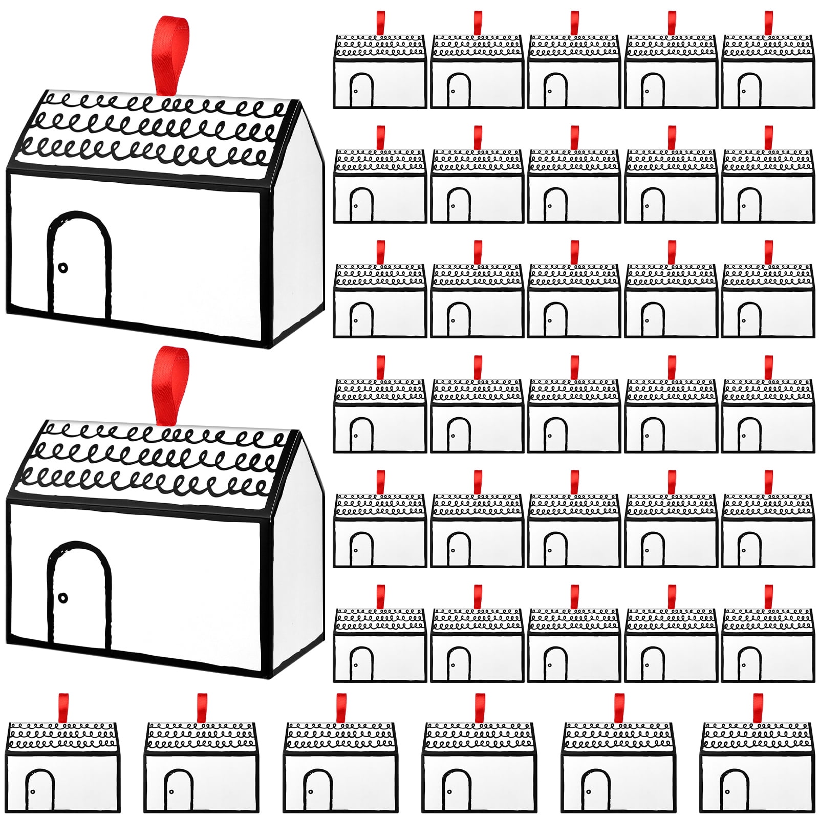 20 Pcs Classic House Shaped Gift Boxes - Kraft Paper With Red Ribbons, Gable Treat Box For Cookies, Desserts, Party Favors - View #2