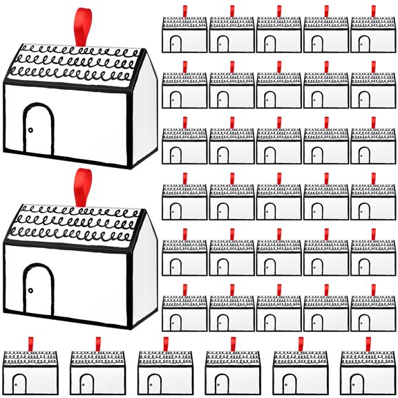 Easywiny 36 Pcs Classic House Shaped Gift Boxes With Red Ribbons, Treat Boxes For Dessert, Fancy Cookie Boxes For Gift Giving, W
