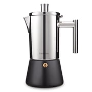 Easyworkz Diego 4 Cup Stovetop Espresso Maker Stainless Steel Italian Coffee Maker Black, 6.8 oz