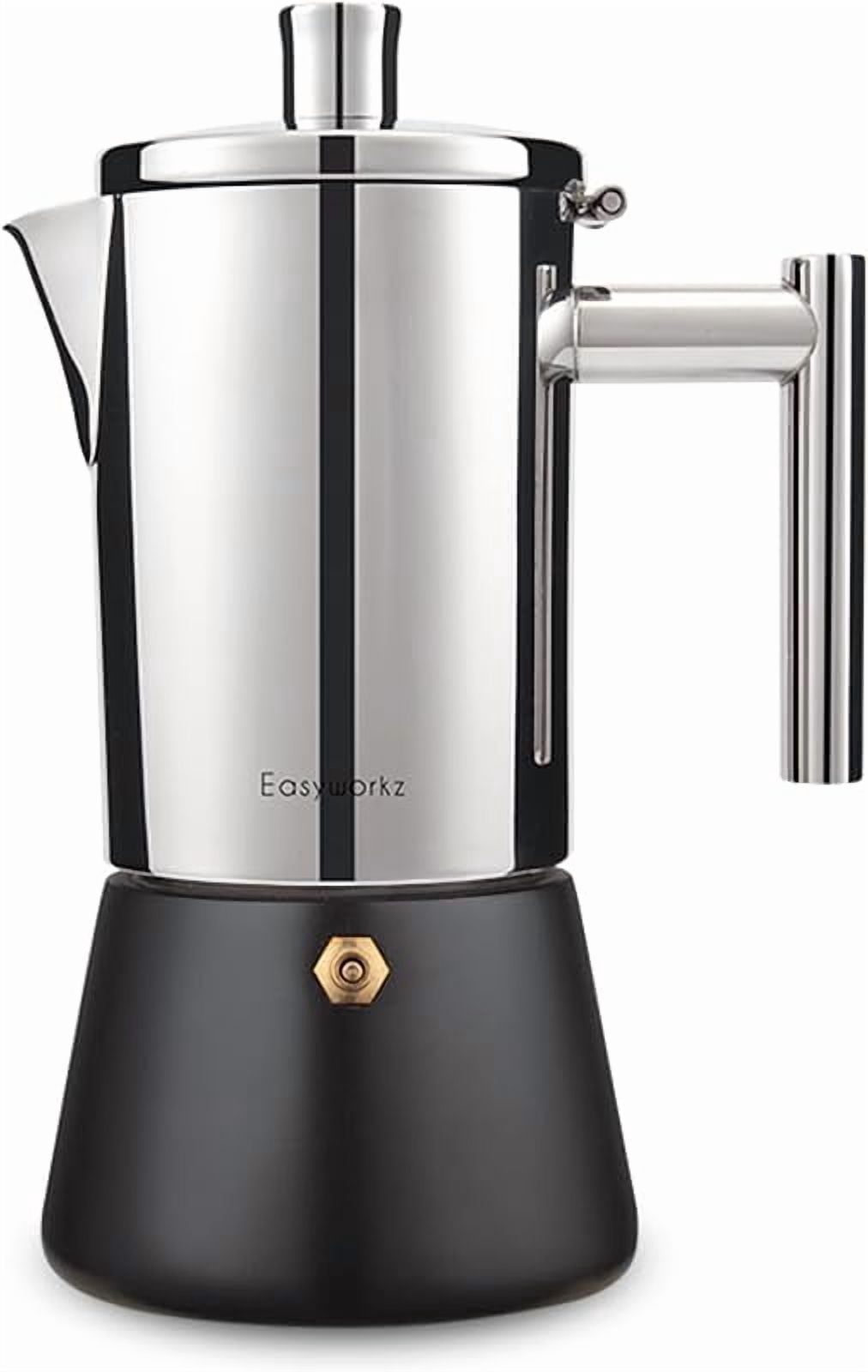 Easyworkz Diego Stovetop Espresso machine, premium 18/8 stainless steel Italian induction mocha pot, suitable for electric stove, elegant design, dishwasher safe, suitable for family and holiday gifts