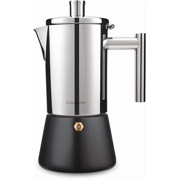 Easyworkz Diego Stovetop Espresso machine, premium 18/8 stainless steel Italian induction mocha pot, suitable for electric stove, elegant design, dishwasher safe, suitable for family and holiday gifts