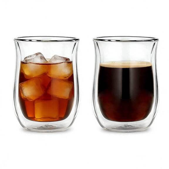 Easyworkz Double Walled Glass Coffee Mugs,Set of 2 (12 fl oz / 350ml) - Clear Borosilicate Glass Cups for Coffee, Tea, Whiskey, Cocktails & All Beverages