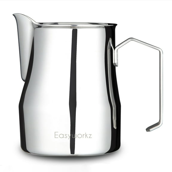 Easyworkz Espresso Steaming Pitcher Stainless Steel 12 oz Coffee Frothing Picther Milk Jug Cappuccino Latte Art Cup, Chrome