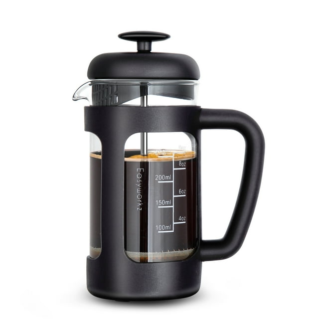 Easyworkz 12 oz French Press Coffee Tea Maker, Cold Brew Pot with Borosilicate Glass, Black Soft
