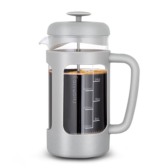 Easyworkz French Press 34 oz Coffee Tea Maker with Borosilicate Glass,Soft Grip Handle,Light Grey