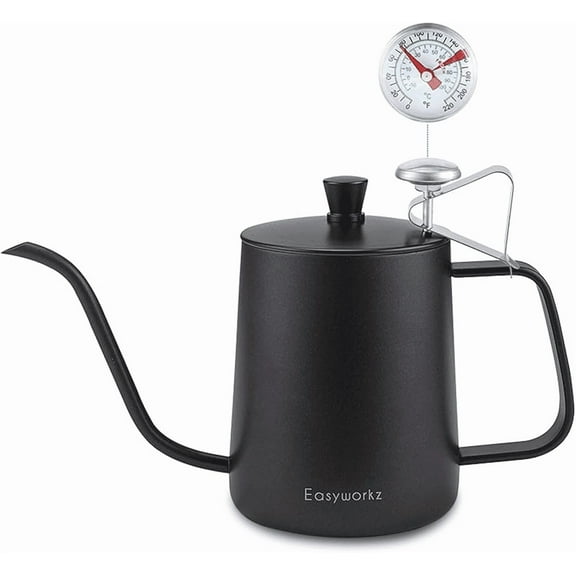 Easyworkz Gage Gooseneck Pour Over Coffee Kettle 20 oz with Thermometer Stainless Steel Hand Drip Coffee Pot With Long Narrow Spout