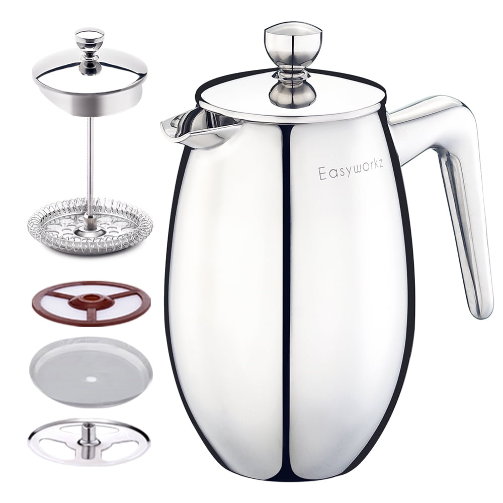Easyworkz Nando French Press 12 oz Double Wall Insulated Thermal Coffee Maker, 304 Stainless