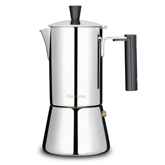Easyworkz Pedro 6 Cup Stovetop Espresso Maker Stainless Steel Italian Coffee Maker Greca Moka Pot, 10 oz